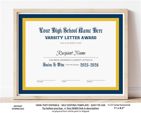 Varsity Letter Certificate Template